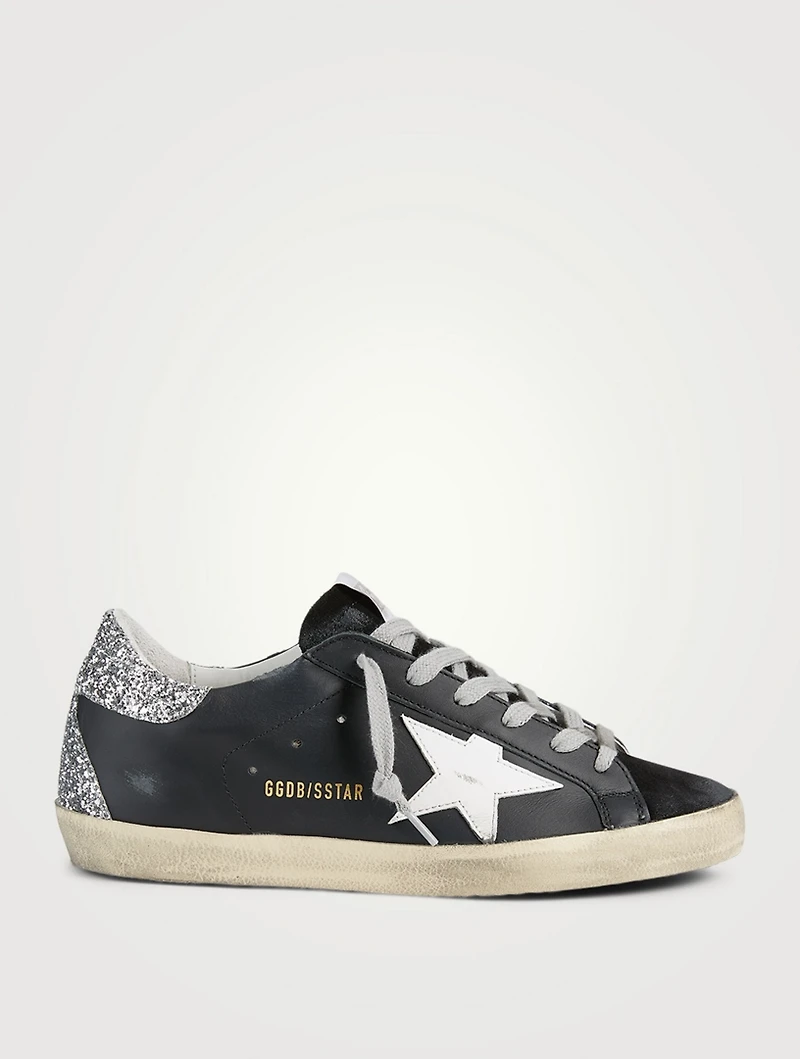 Super-Star Leather And Suede Sneakers With Glitter Heel Tab