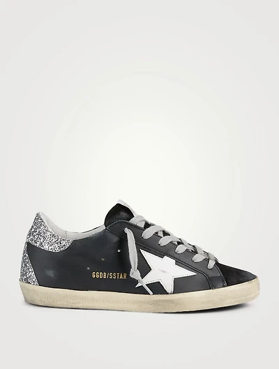 Super-Star Leather And Suede Sneakers With Glitter Heel Tab