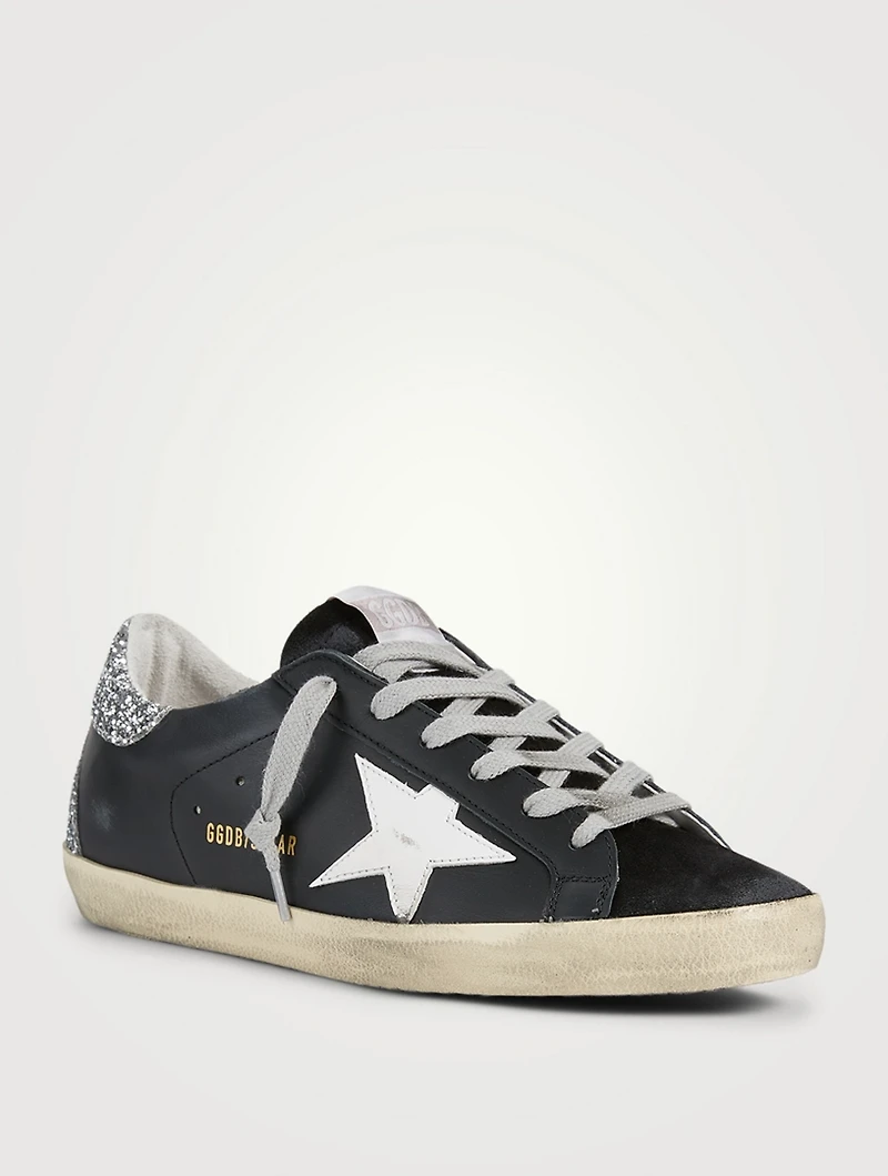 Super-Star Leather And Suede Sneakers With Glitter Heel Tab