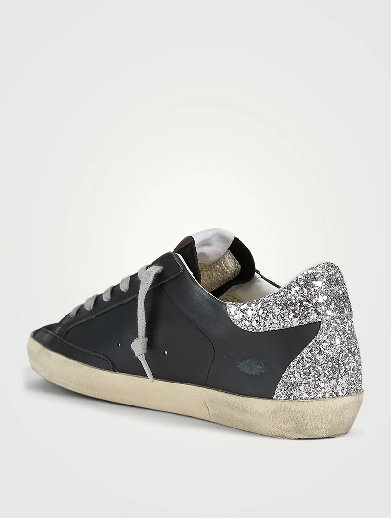 Super-Star Leather And Suede Sneakers With Glitter Heel Tab