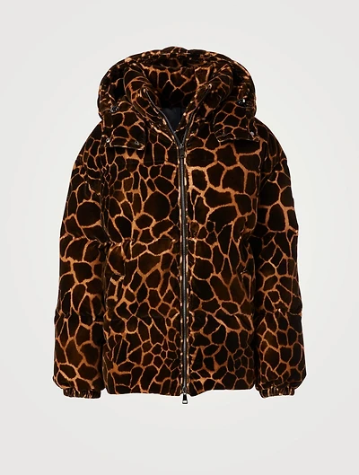 Kundogi Velvet Down Jacket Giraffe Print