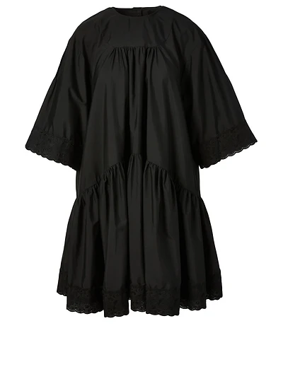 Gathered Mini Dress With Lace Trim