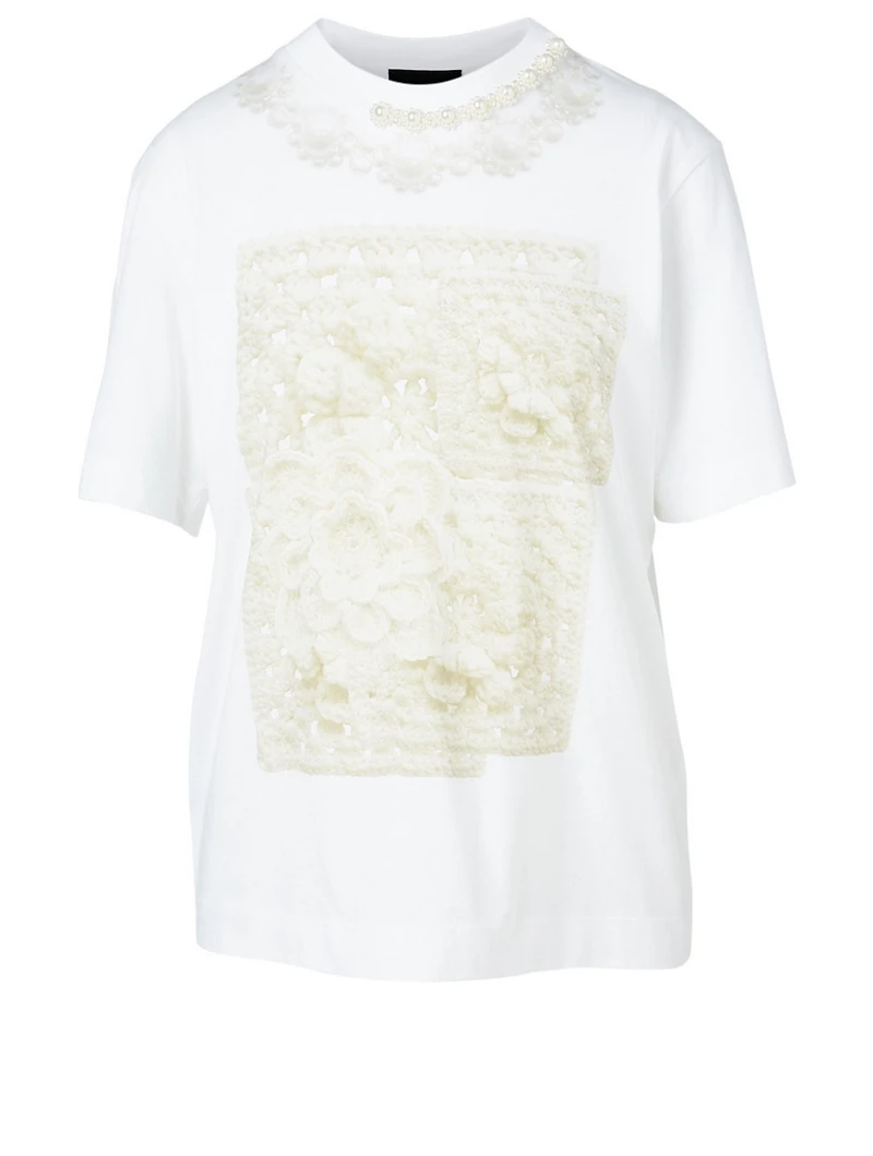 Cotton Printed T-Shirt With Beading