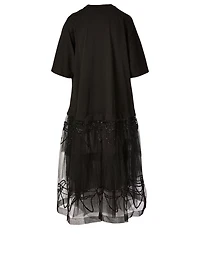 T-Shirt Midi Dress With Embroidered Overlay