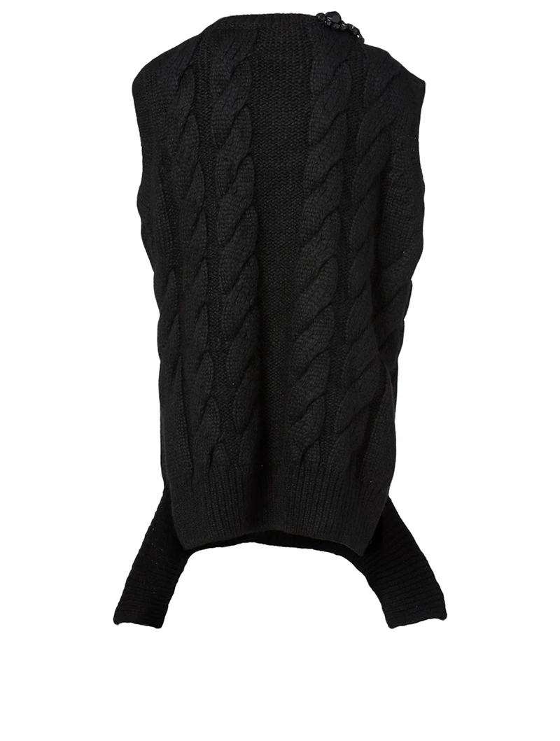 Wool-Blend Cable Knit Vest With Beading