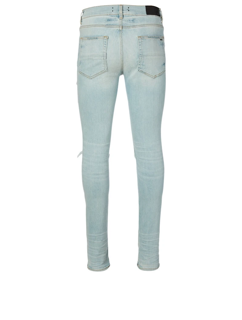 Distressed Jeans With Banana Leaves Panel
