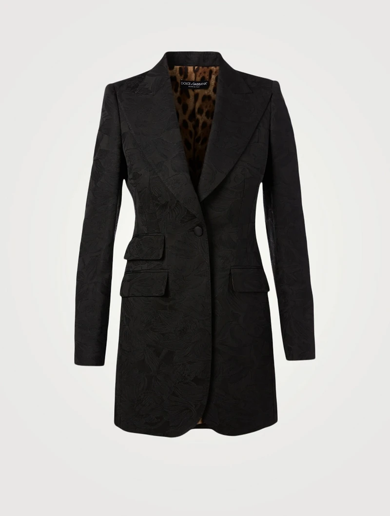 Floral Jacquard Long Blazer