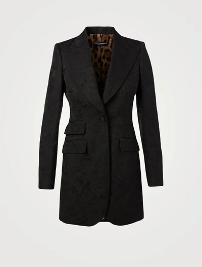 Floral Jacquard Long Blazer