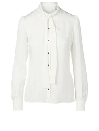 Silk Jacquard Bow Blouse Logo Print
