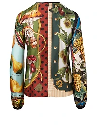 Silk Roundneck Blouse Grape Print
