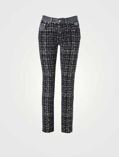 Tweed-Front Skinny Jeans