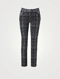 Tweed-Front Skinny Jeans