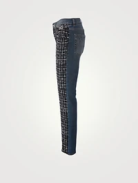 Tweed-Front Skinny Jeans