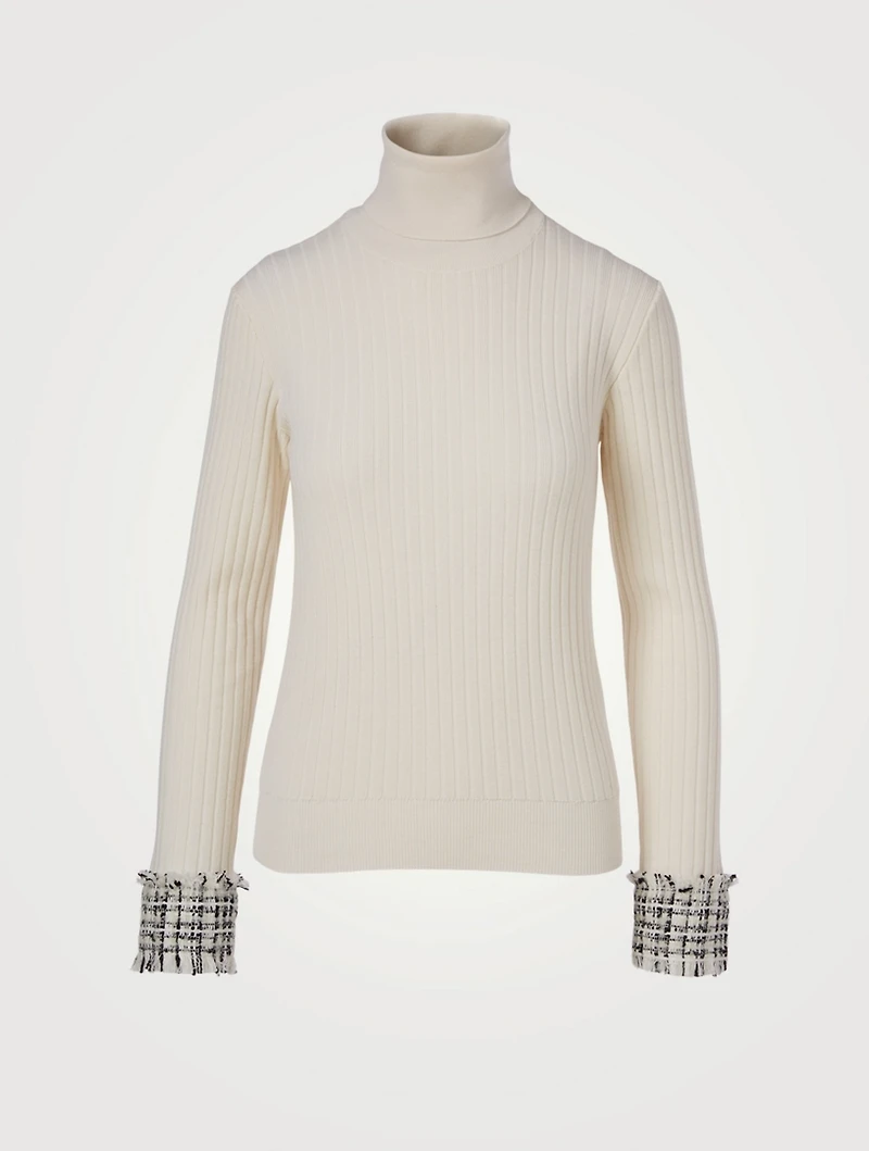 Wool And Alpaca Sweater With Tweed Cuff