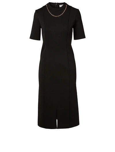 Short-Sleeve Midi Dress With Chain Detail
