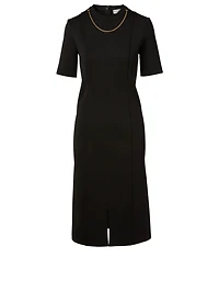 Short-Sleeve Midi Dress With Chain Detail
