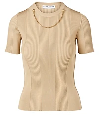 Ribbed Knit Top With Chain