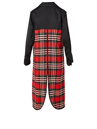 Wool-Blend Long Jacket Tartan Check Print