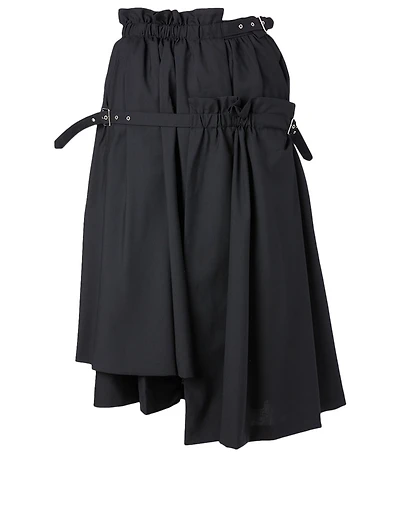 Wool Gathered Midi Skirt With Buckles