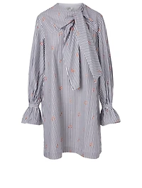 Cotton Tie-Neck Dress Music Print