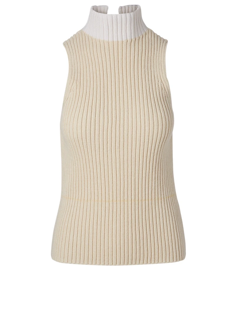 Cotton Turtleneck Sleeveless Top