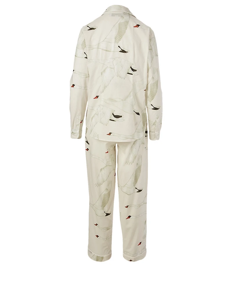 Long Cotton Pyjama Set Cygnus Swan Print
