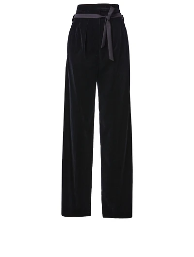Velvet High-Waisted Pants With Belt