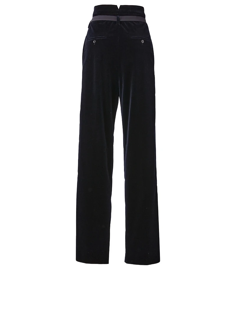 Velvet High-Waisted Pants With Belt