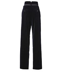 Velvet High-Waisted Pants With Belt