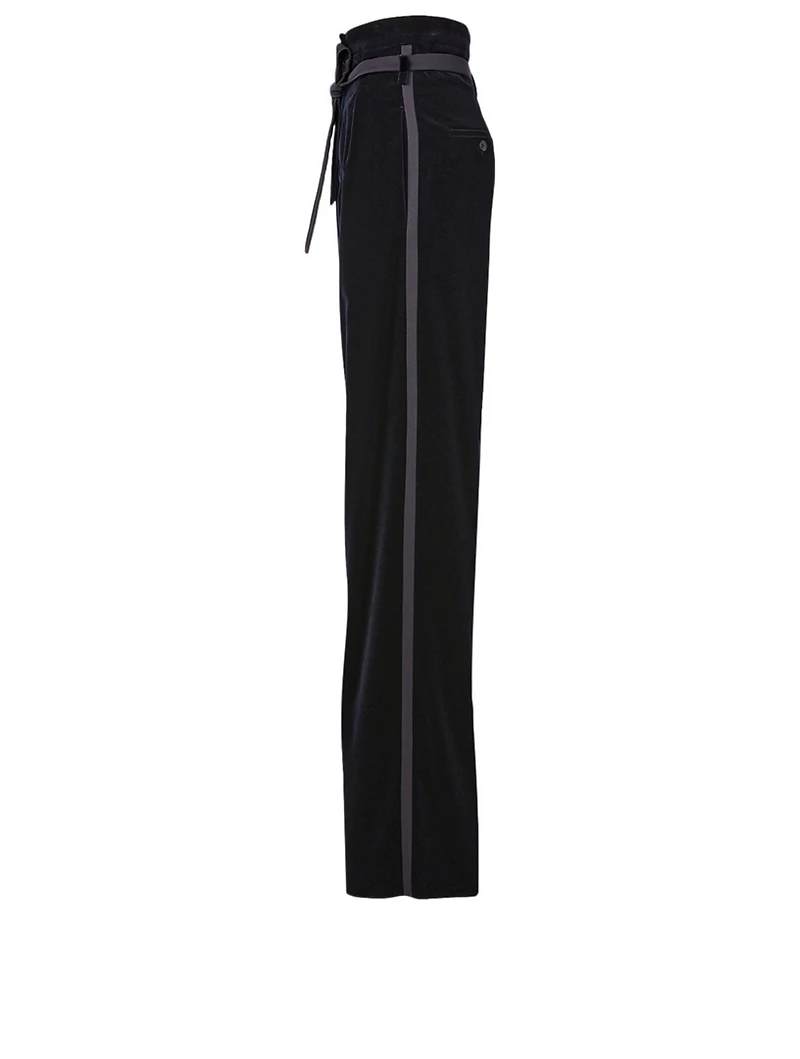 Velvet High-Waisted Pants With Belt