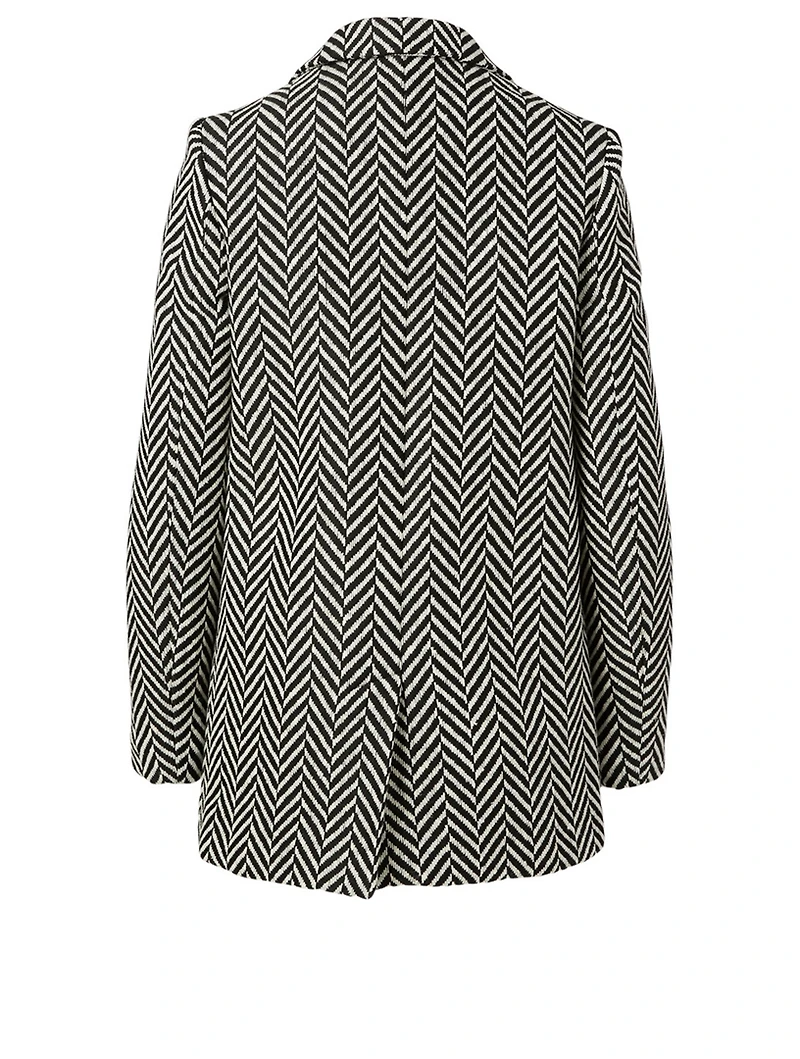 Milly Wool-Blend Double-Breasted Blazer Herringbone Print