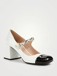 Patent Leather Mary Jane Pumps With Pearl Strap