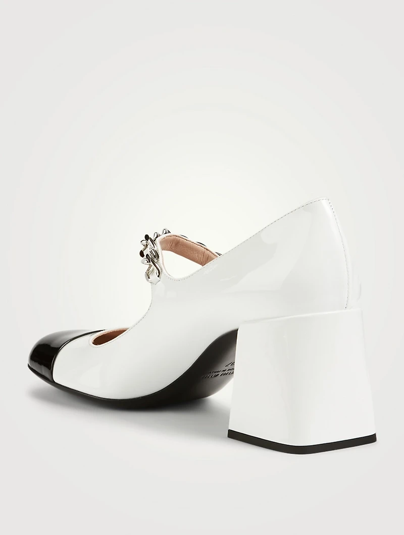 Patent Leather Mary Jane Pumps With Pearl Strap
