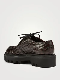 Croc-Embossed Leather Lace-Up Platform Shoes