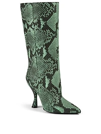 Snakeskin-Embossed Leather Heeled Knee-High Boots