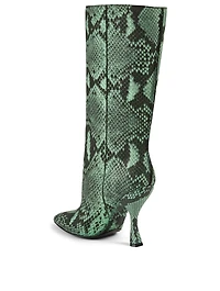 Snakeskin-Embossed Leather Heeled Knee-High Boots