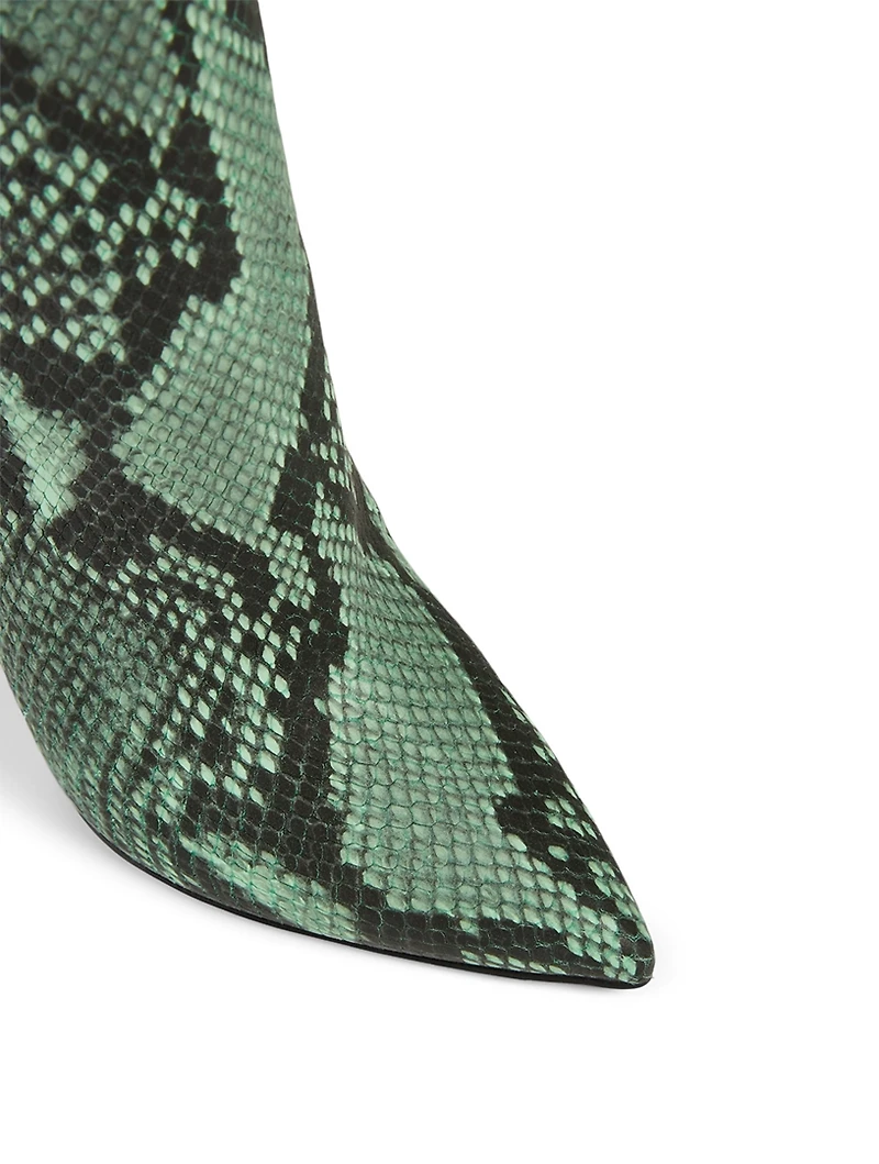 Snakeskin-Embossed Leather Heeled Knee-High Boots