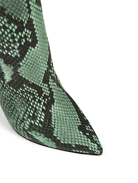 Snakeskin-Embossed Leather Heeled Knee-High Boots