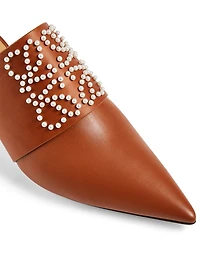 Pointy Leather Mules With Pearl Anagram