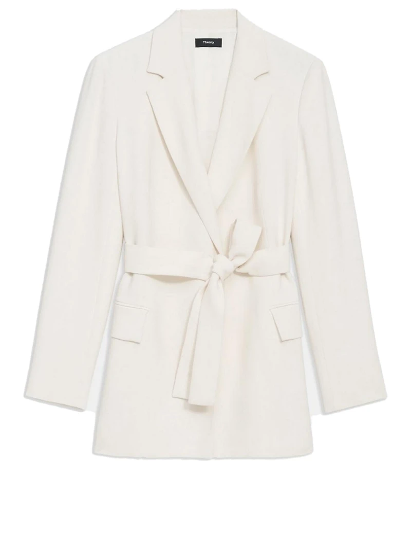 Crepe Blazer With Self-tie Belt