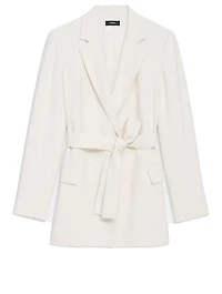 Crepe Blazer With Self-tie Belt