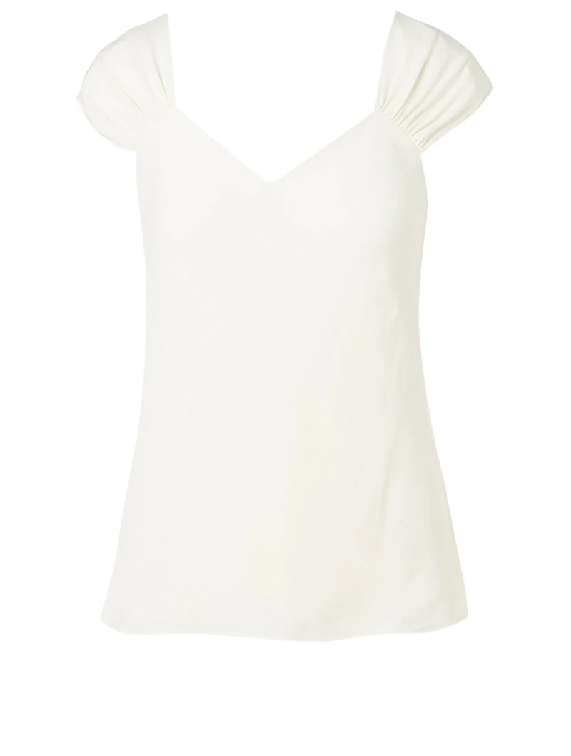 Silk Ruched-Sleeve Blouse