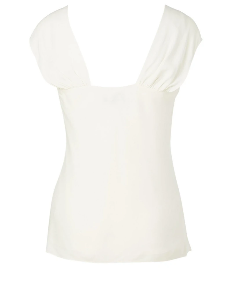 Silk Ruched-Sleeve Blouse