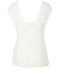 Silk Ruched-Sleeve Blouse