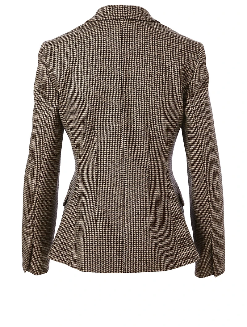 Wool-Blend Angled Blazer Houndstooth Print