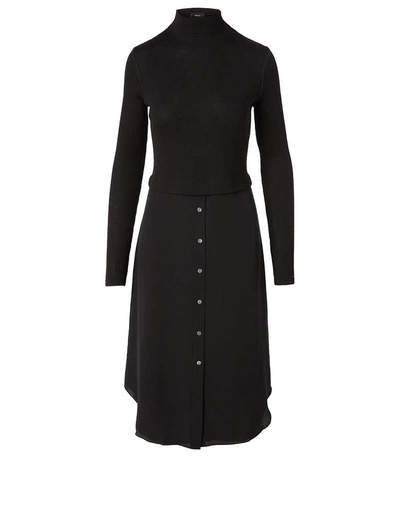 Wool-Blend Sweater Combo Midi Dress