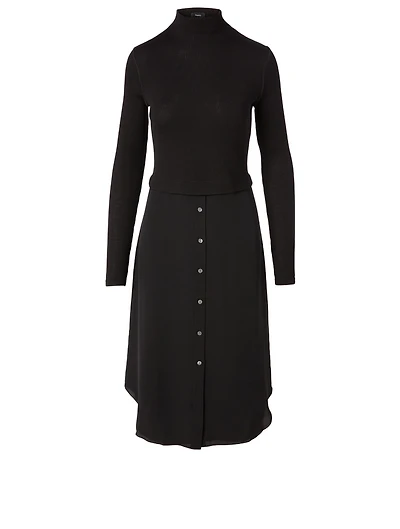 Wool-Blend Sweater Combo Midi Dress