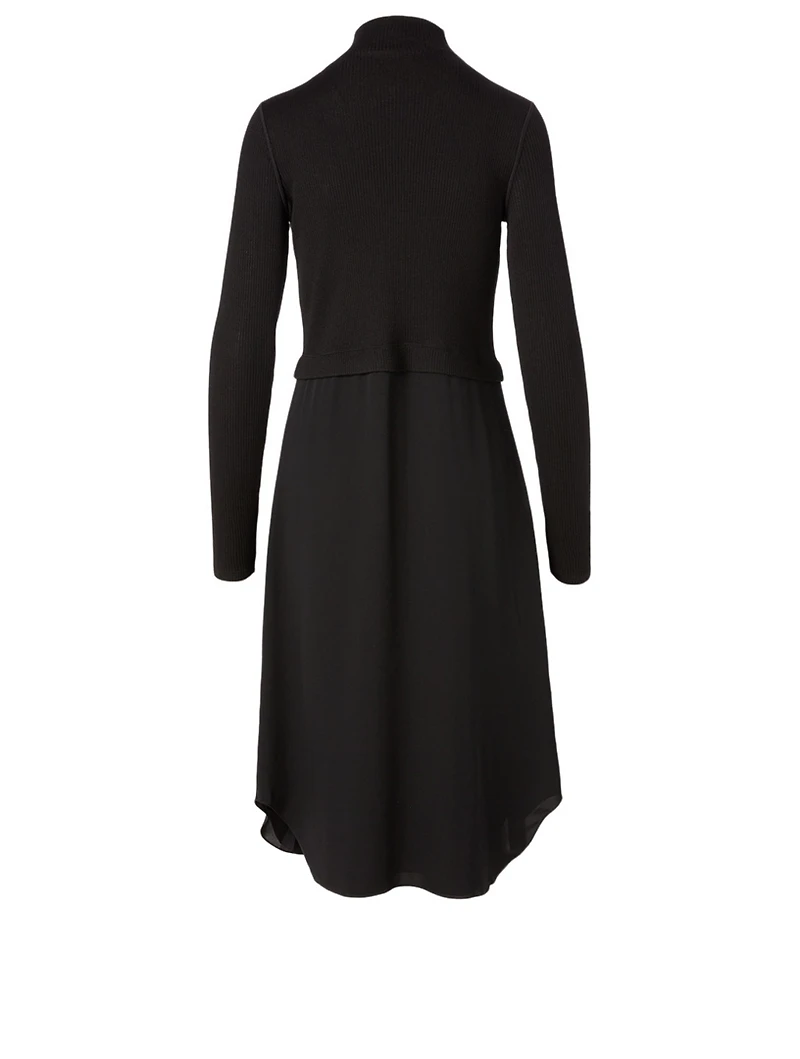 Wool-Blend Sweater Combo Midi Dress