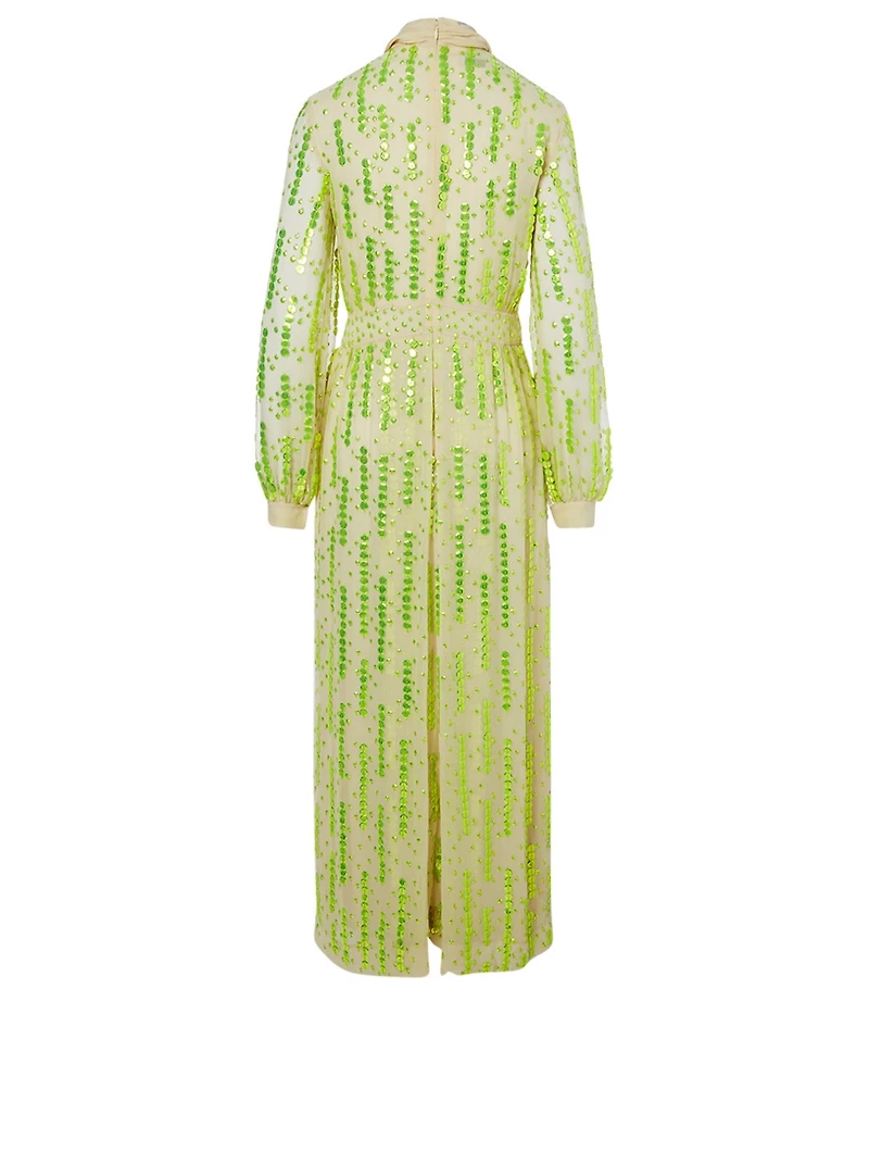 Devir Chiffon Long Dress With Sequins