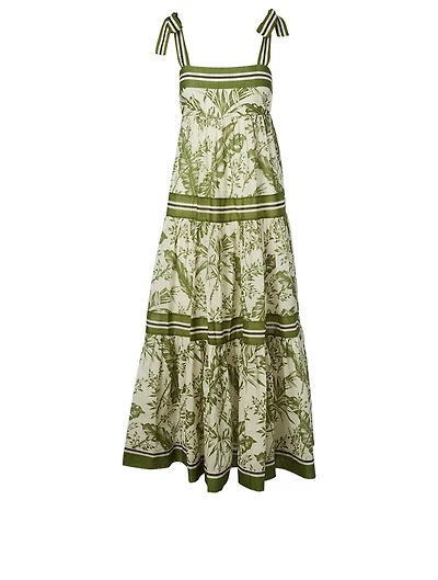 Empire Cotton Tie-Shoulder Midi Dress